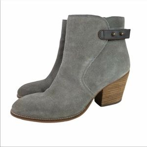 Sam Edelman Marielle Suede Ankle Booties Stacked Block Heel Gray Size 8 EUC
